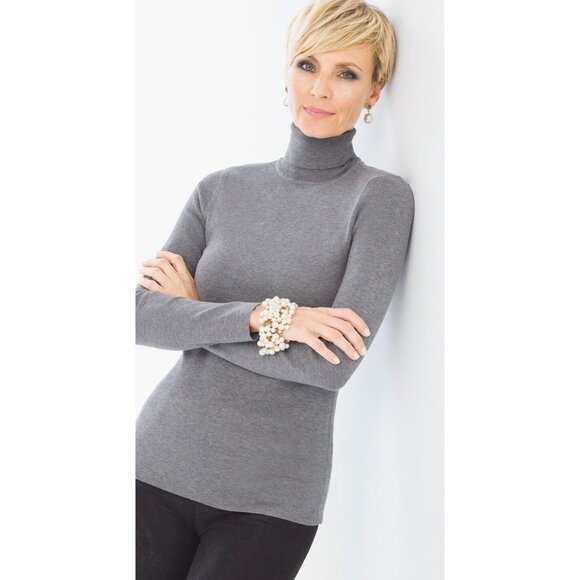 Chicos 3 womens Gray rachel Turtleneck Sweater long sleeve Size XL rayon - Picture 1 of 12